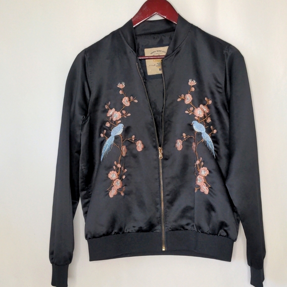 Ci Sono Japanese cherry blossom bird embroidered bomber Jacket Size Medium - Picture 3 of 7